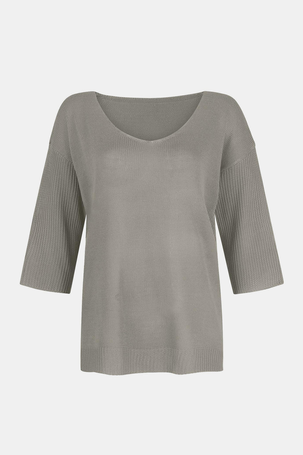 V-Neck Three-Quarter Sleeve Knit Top-Angel Casuals