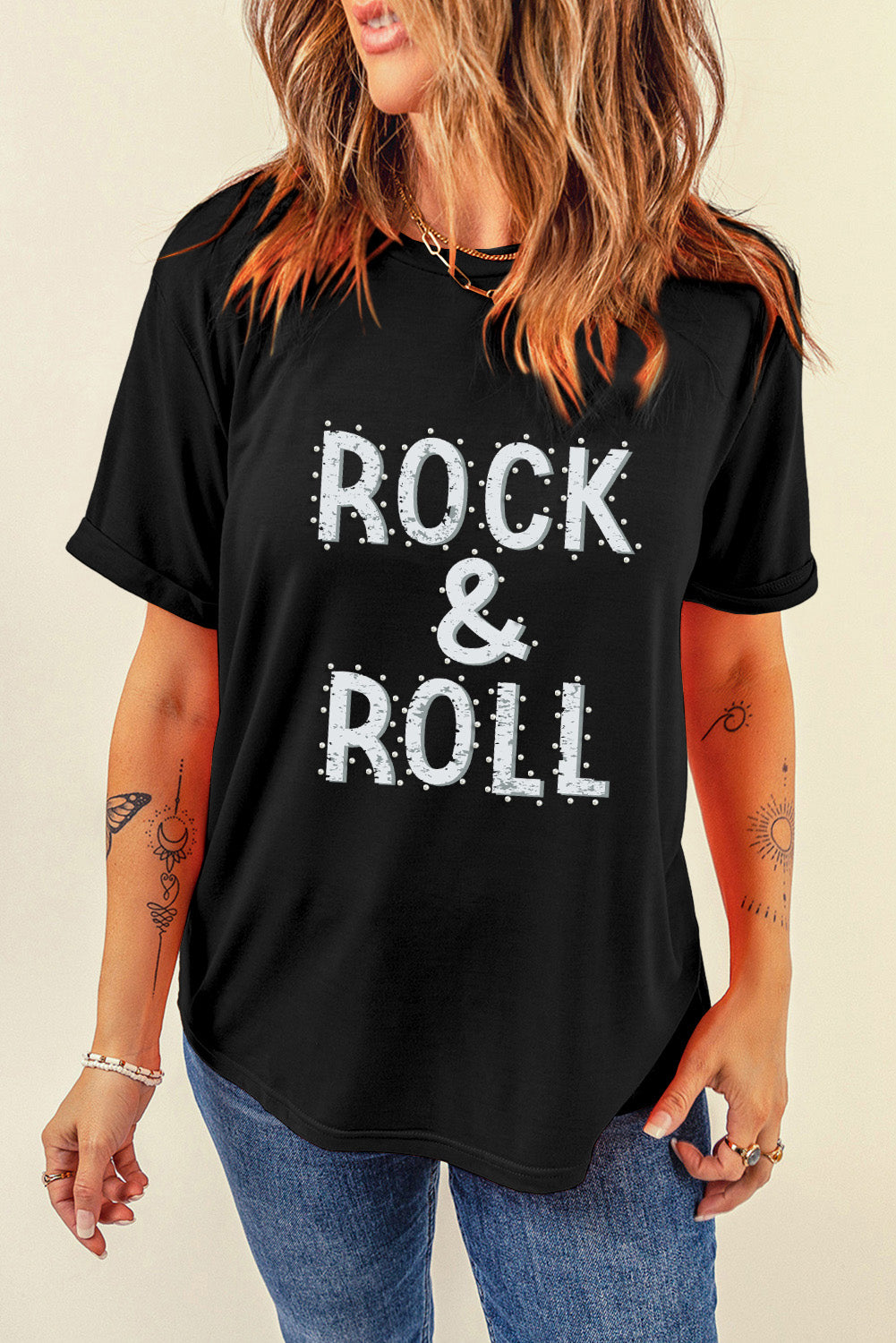 Letter Graphic Round Neck Short Sleeve T-Shirt-Angel Casuals