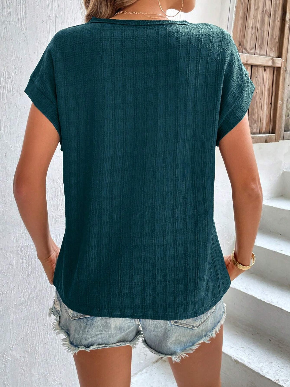Textured Round Neck Short Sleeve Top-Angel Casuals