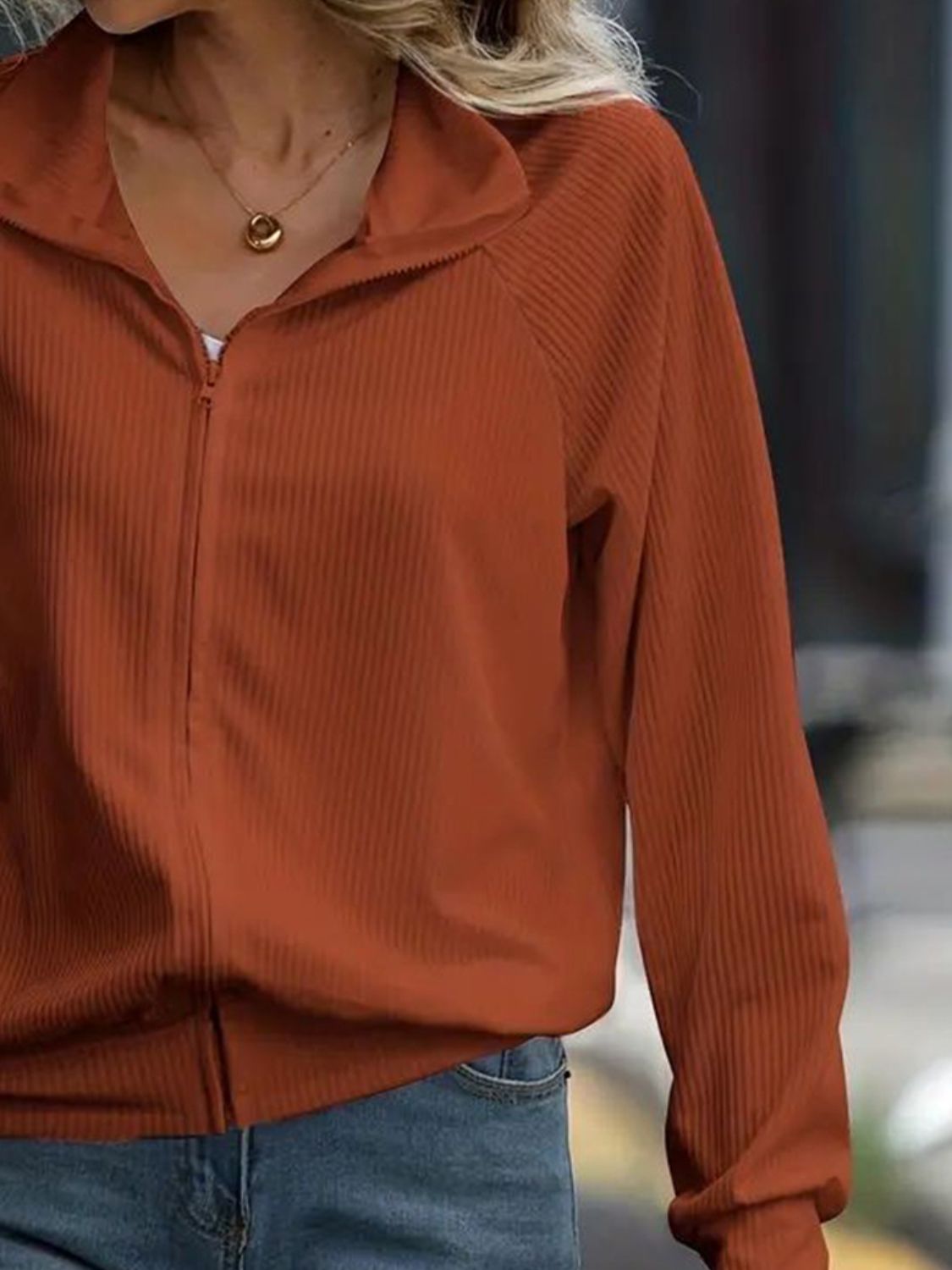 Zip Up Collared Neck Raglan Sleeve Jacket-Angel Casuals