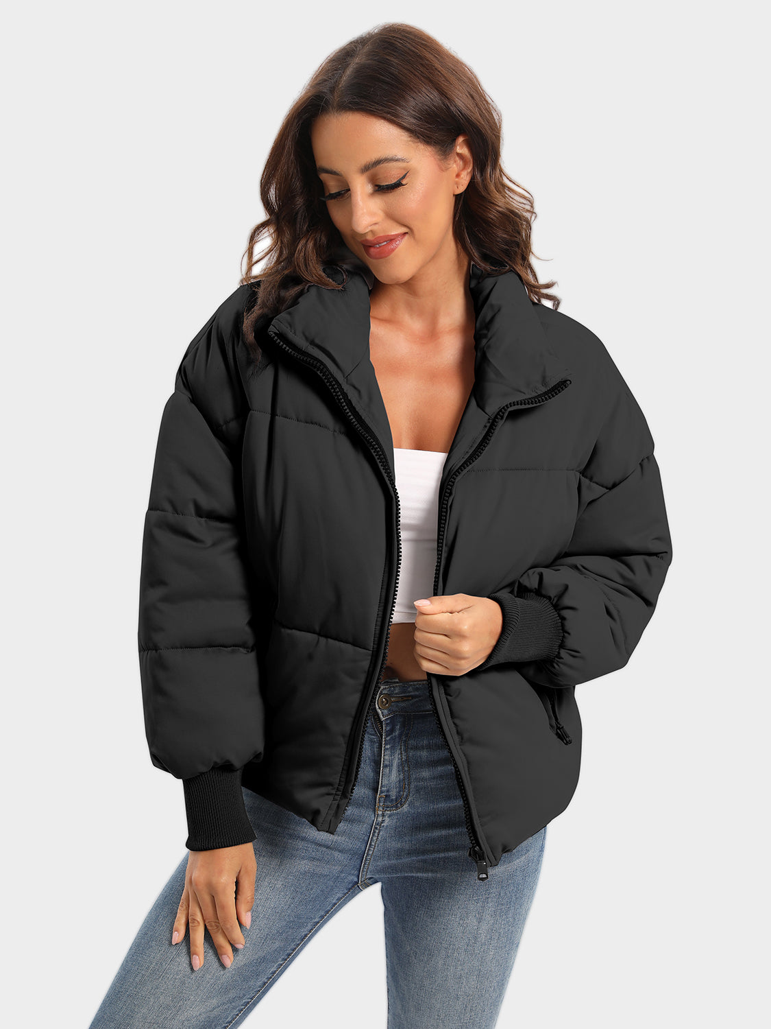 Zip Up Turtleneck Long Sleeve Winter Coat-Angel Casuals
