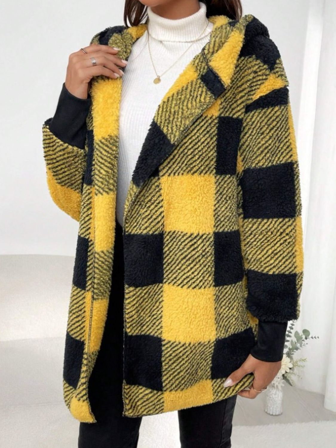 Plaid Long Sleeve Hooded Coat-Angel Casuals