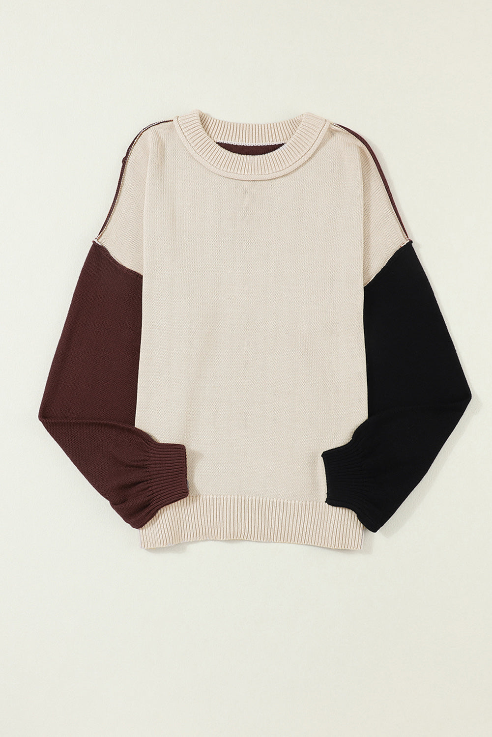 Contrast Round Neck Dropped Shoulder Sweater-Angel Casuals
