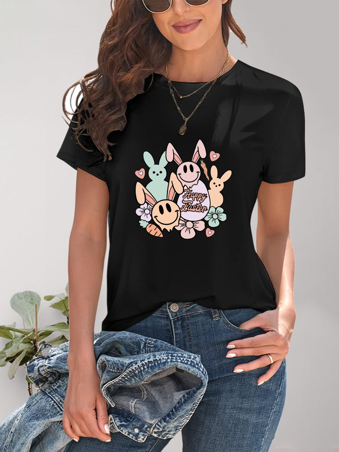 Graphic Round Neck Short Sleeve T-Shirt-Angel Casuals