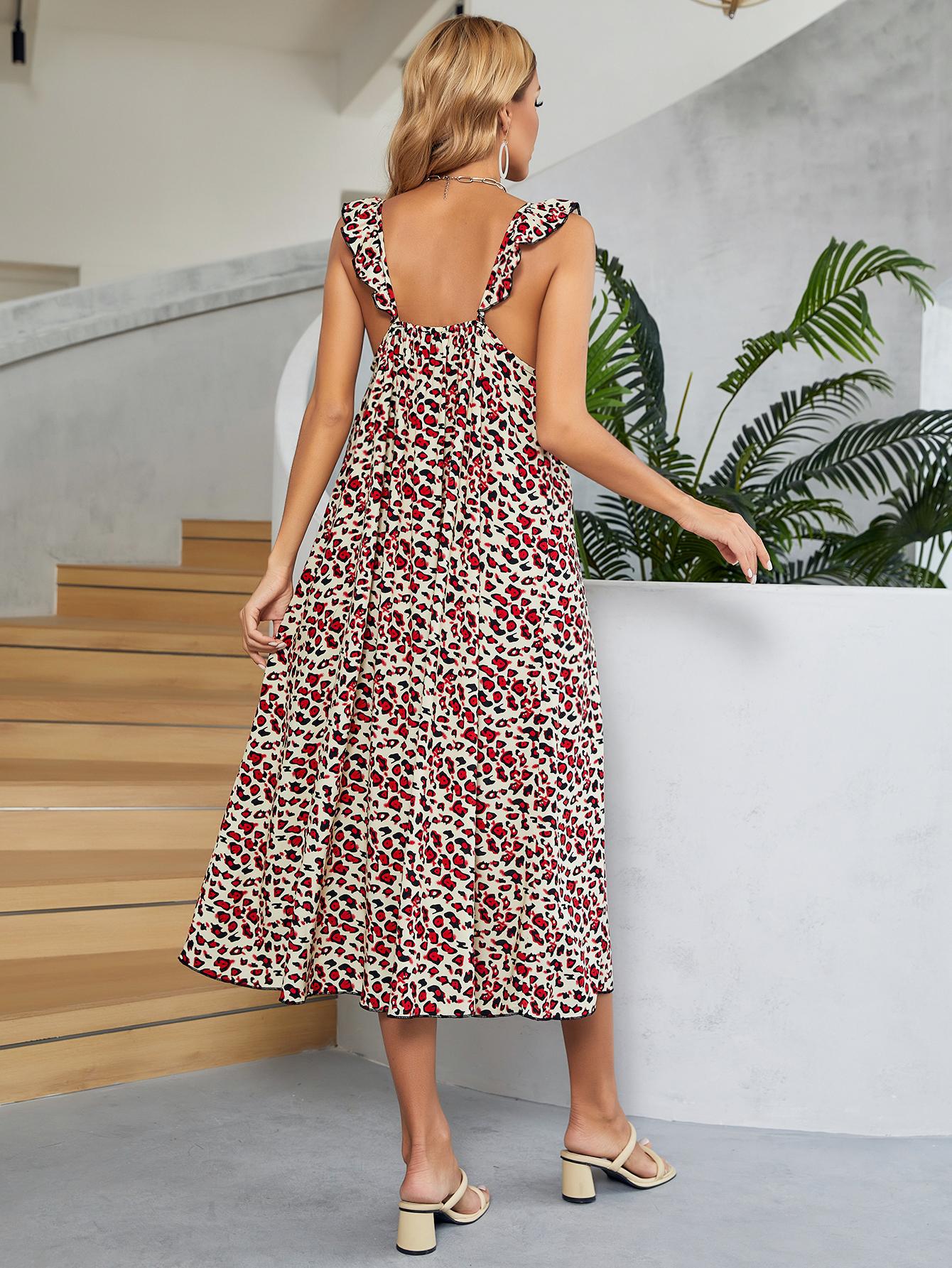 Printed Ruffled Sleeveless Midi Dress-Angel Casuals