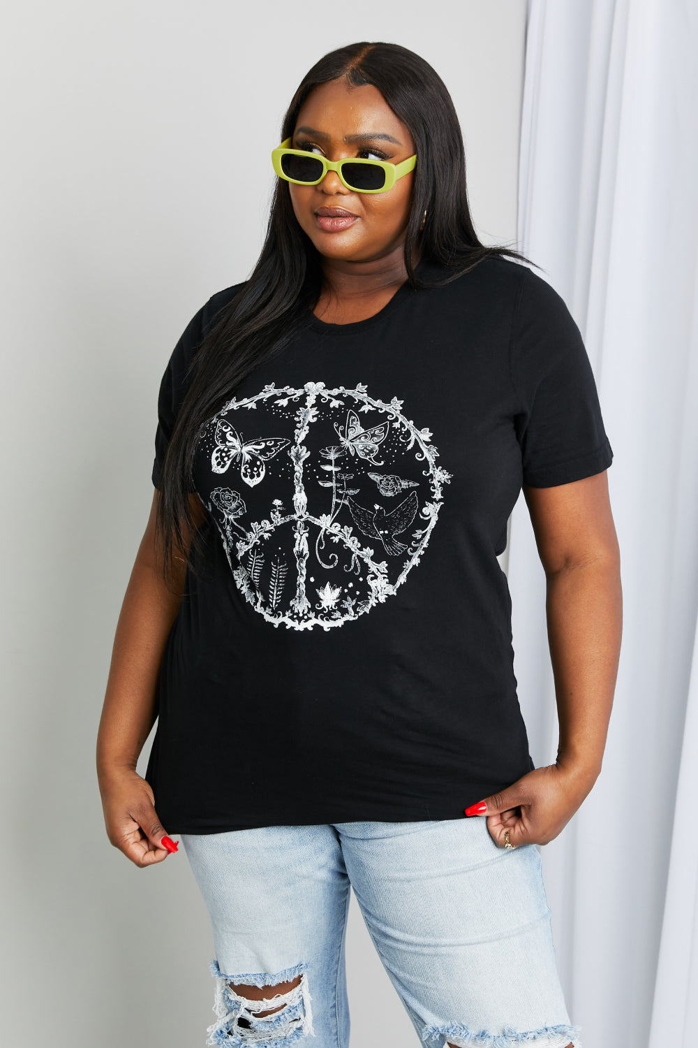 mineB Full Size Butterfly Graphic Tee Shirt-Angel Casuals