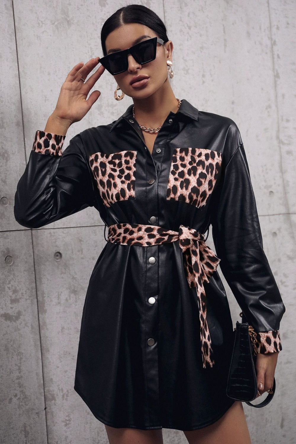 Ivy Lane Tied Leopard Snap Down Trench Coat-Angel Casuals
