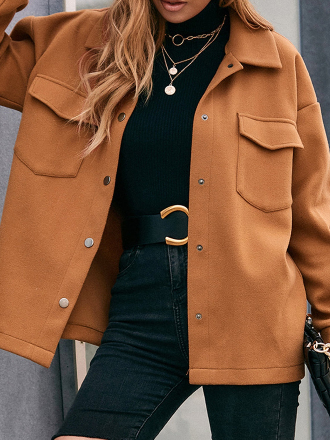 Ivy Lane Pocketed Snap Down Dropped Shoulder Jacket-Angel Casuals