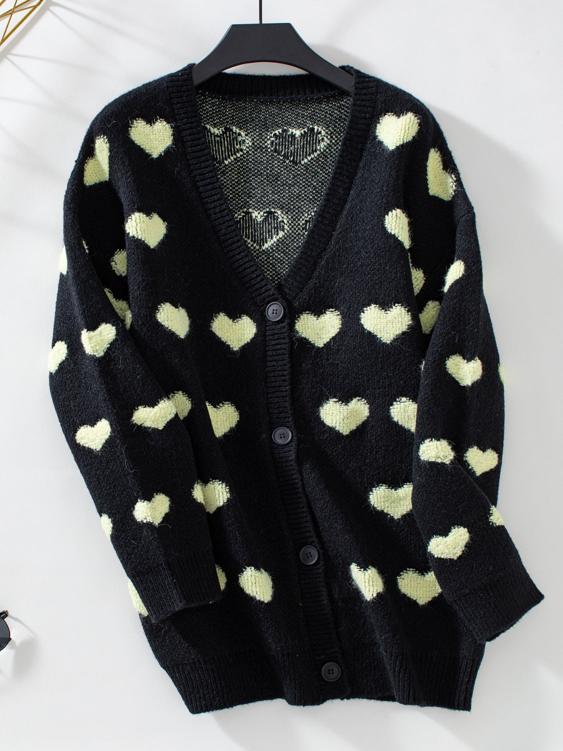 Heart V-Neck Button Up Long Sleeve Cardigan-Angel Casuals