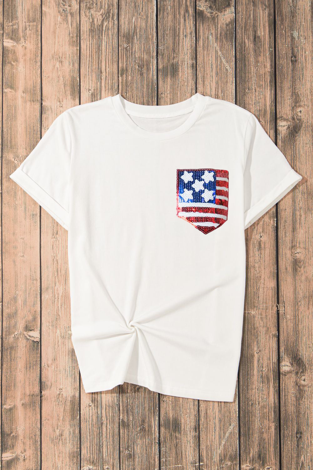 US Flag Round Neck Short Sleeve T-Shirt-Angel Casuals