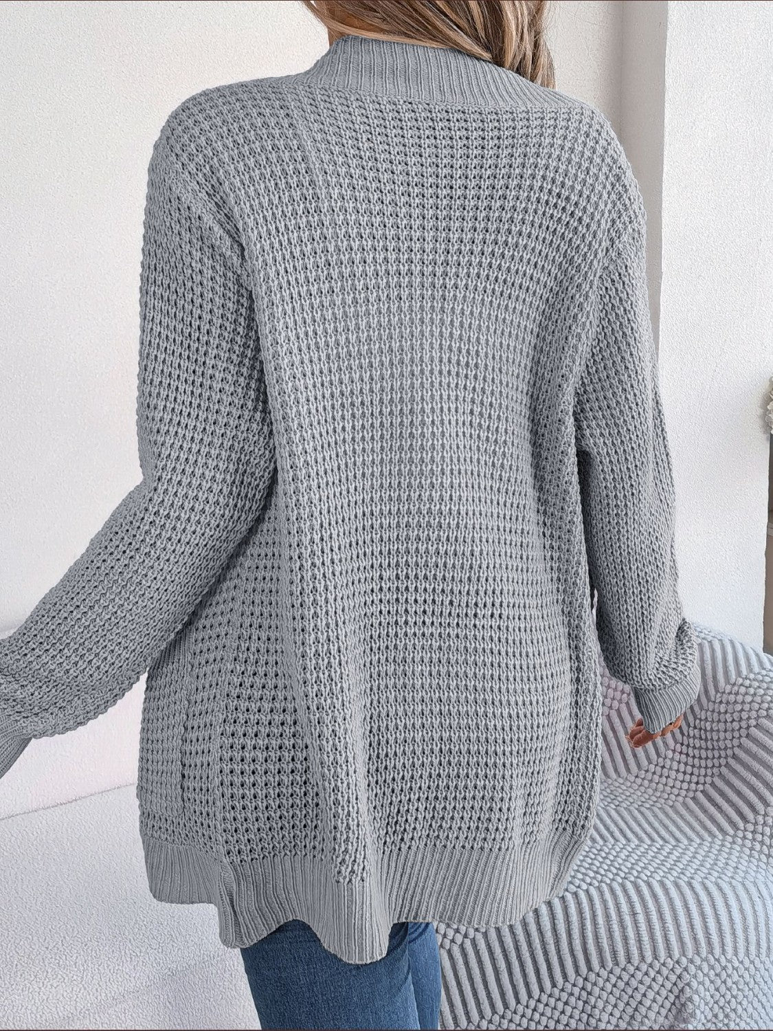 Open Front Long Sleeve Cardigan with Pockets-Angel Casuals