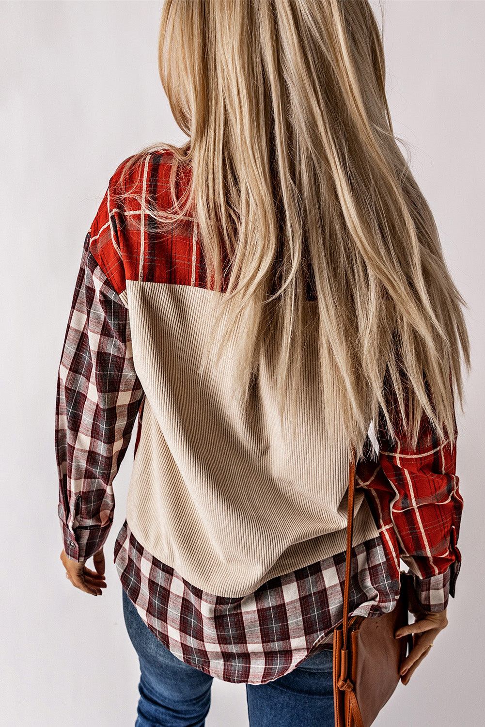 Plaid Patchwork Collared Neck Shacket-Angel Casuals