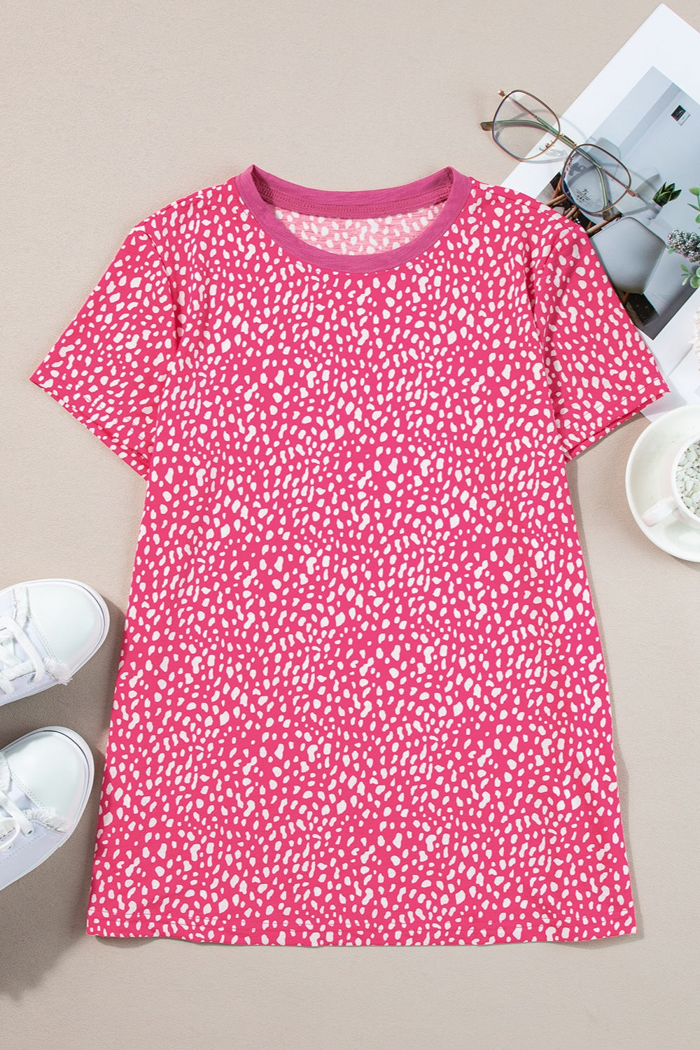 Animal Print Round Neck Short Sleeve T-Shirt-Angel Casuals