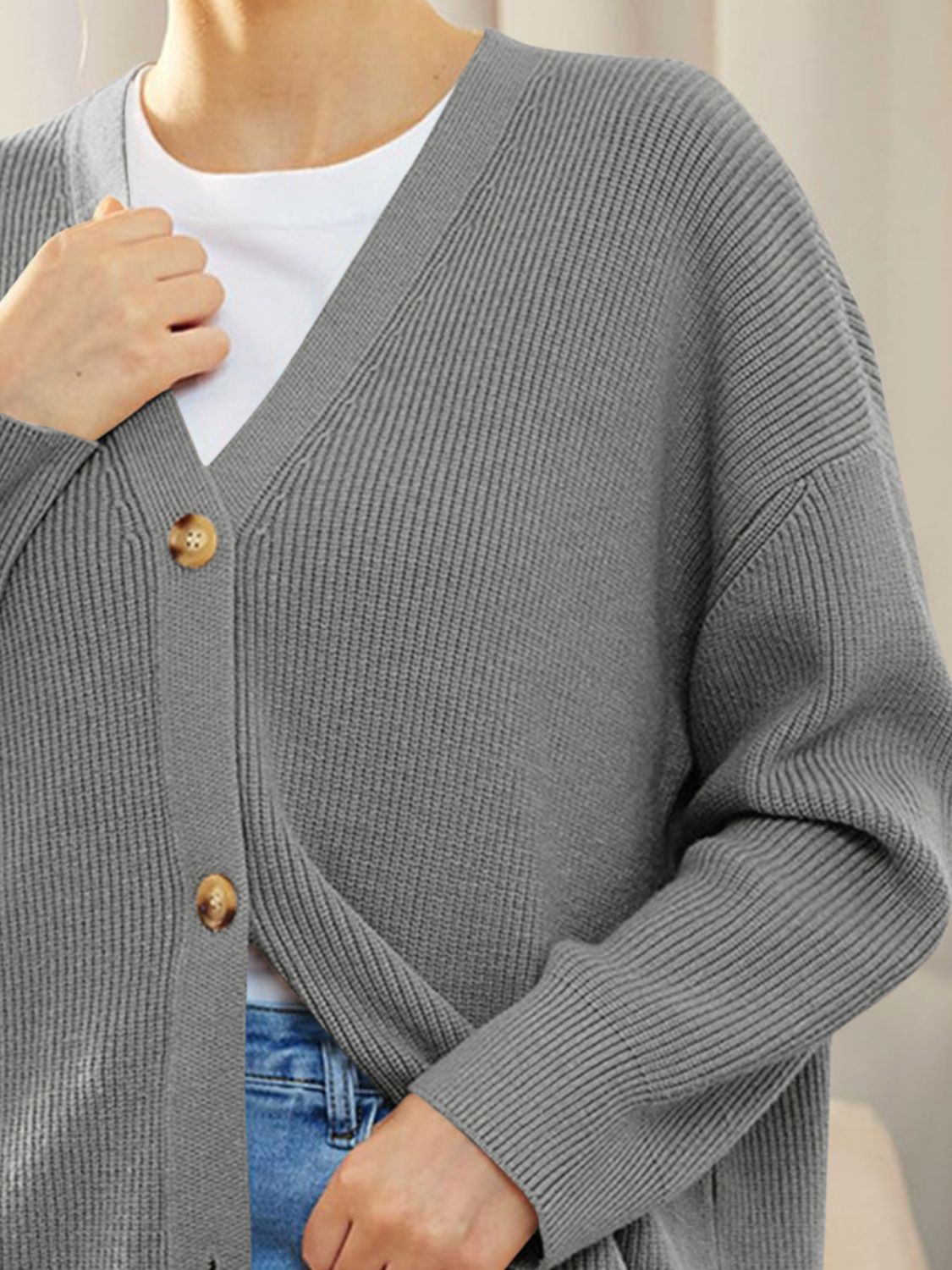 Button Down V-Neck Long Sleeve Cardigan-Angel Casuals