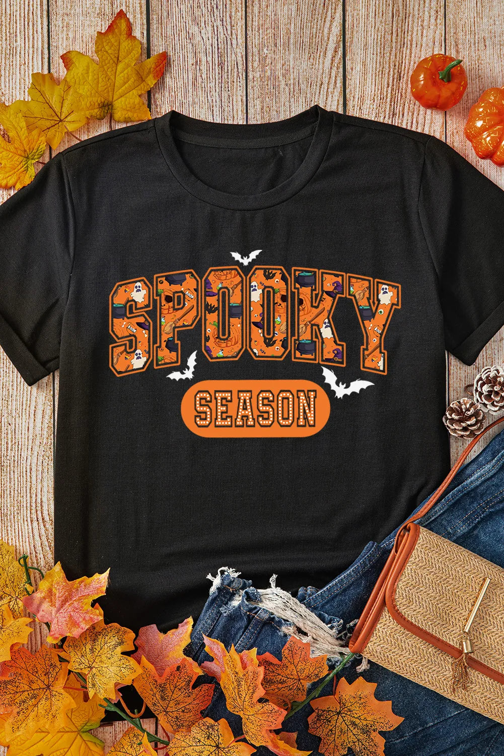 SPOOKY SEASON Round Neck Short Sleeve T-Shirt-Angel Casuals