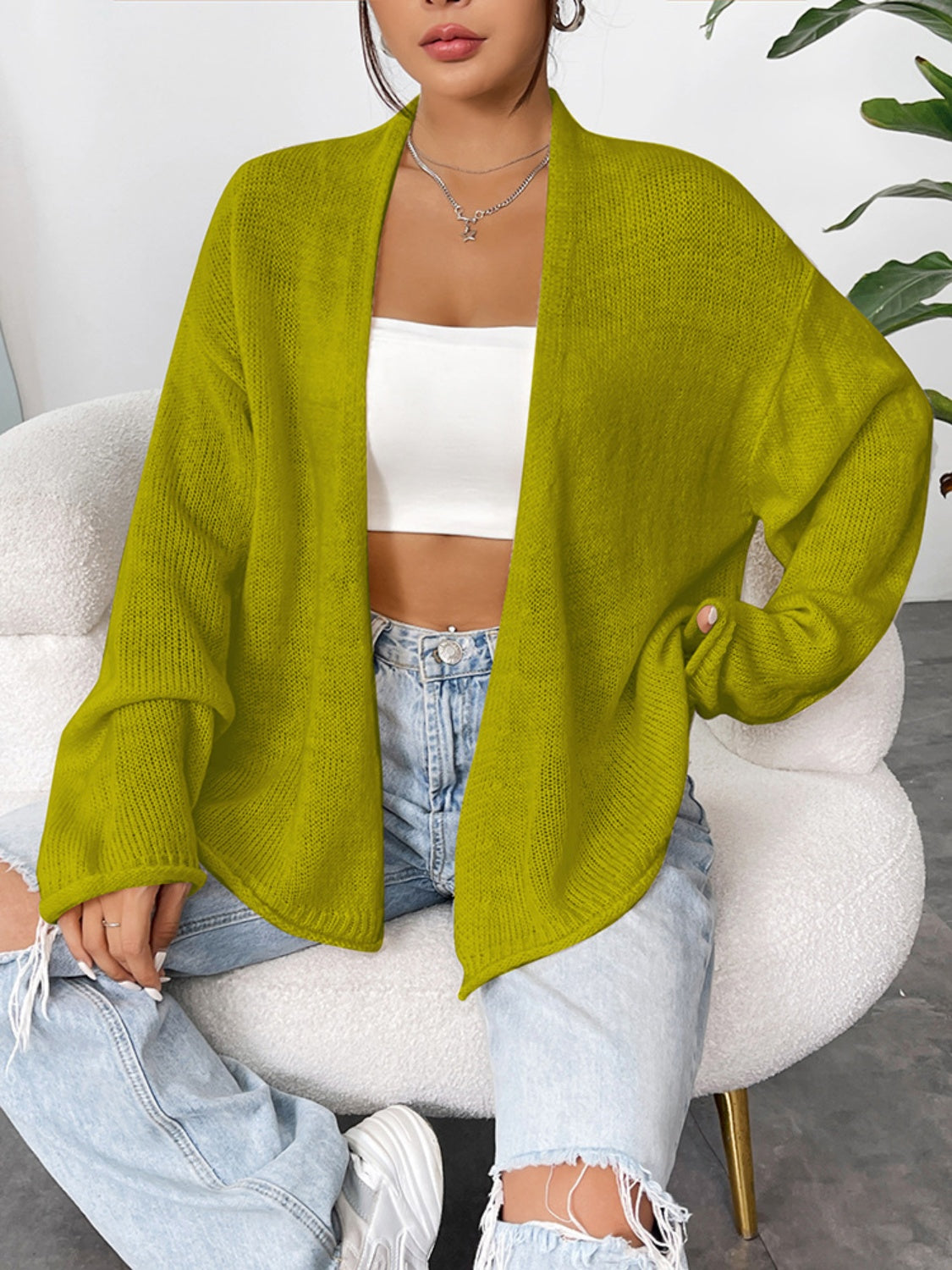 Open Front Dropped Shoulder Cardigan-Angel Casuals