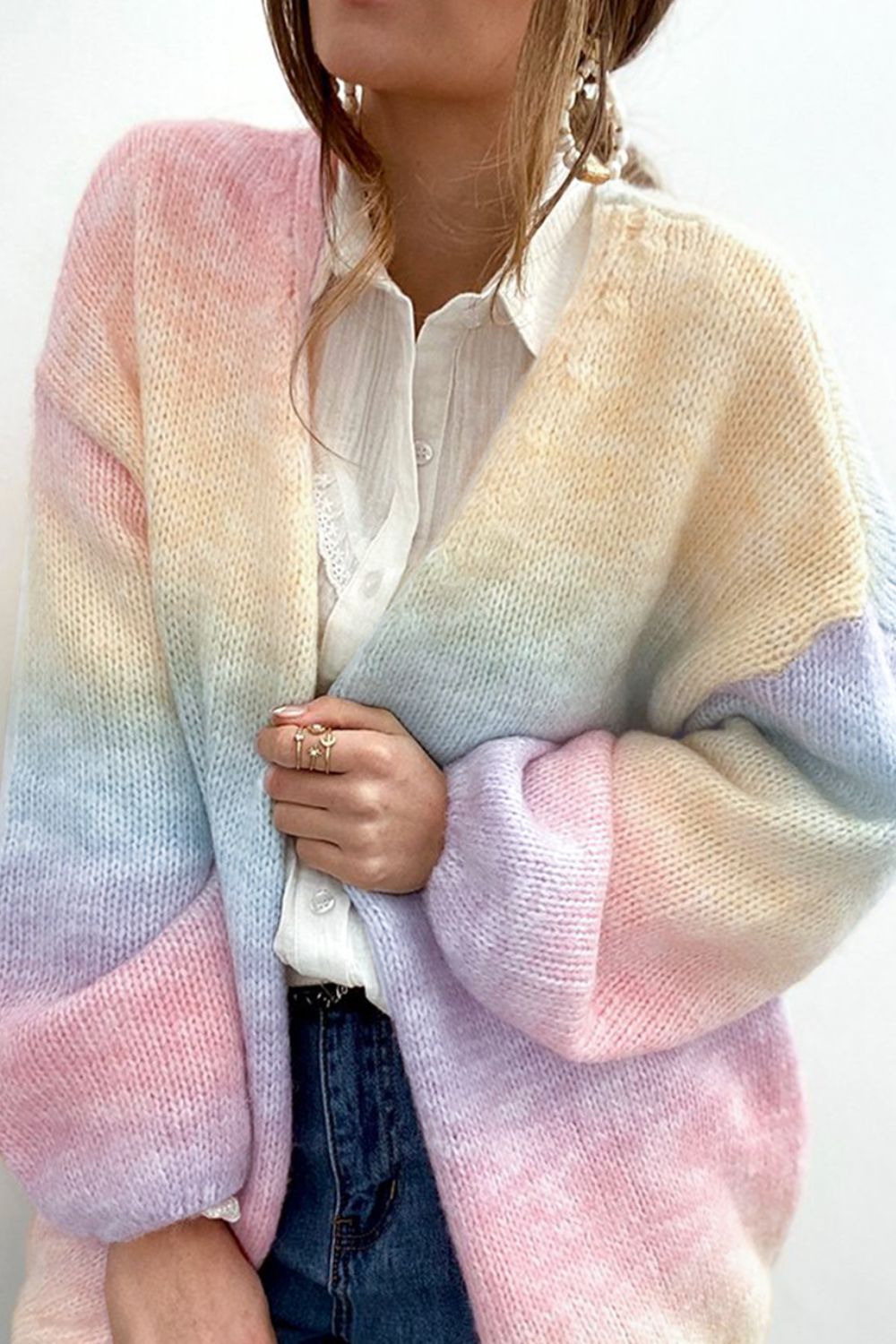 Gradient Open Front Drop Shoulder Cardigan-Angel Casuals