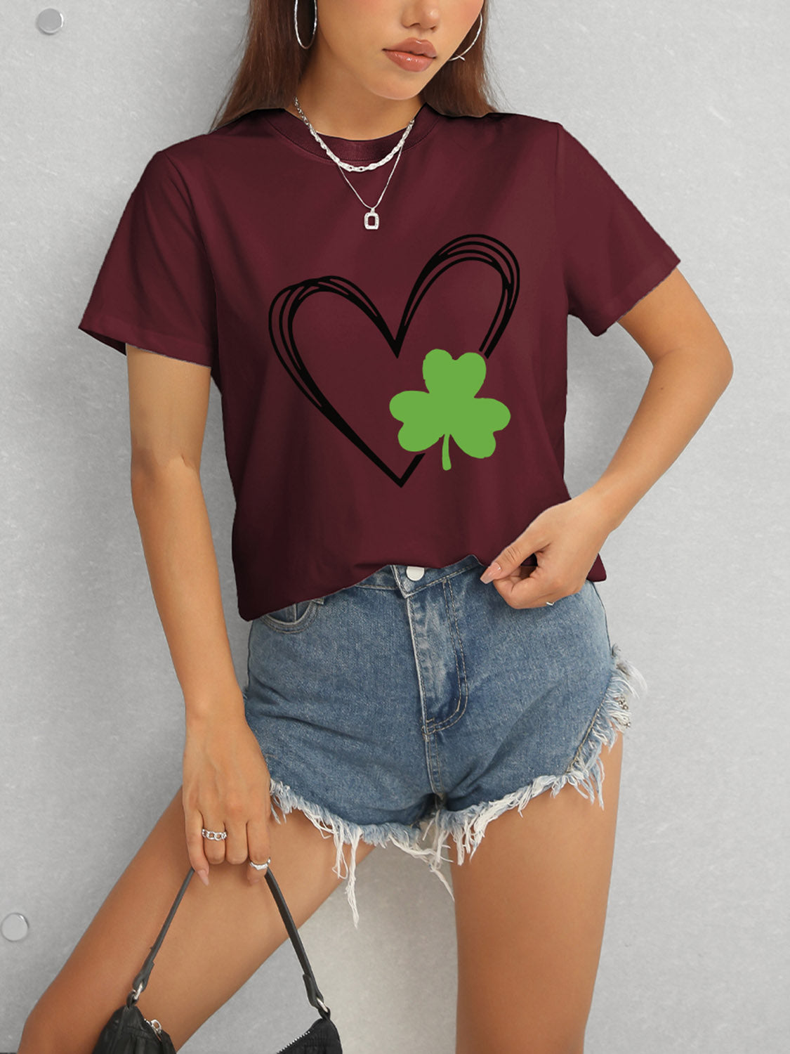 Heart Lucky Clover Short Sleeve T-Shirt-Angel Casuals