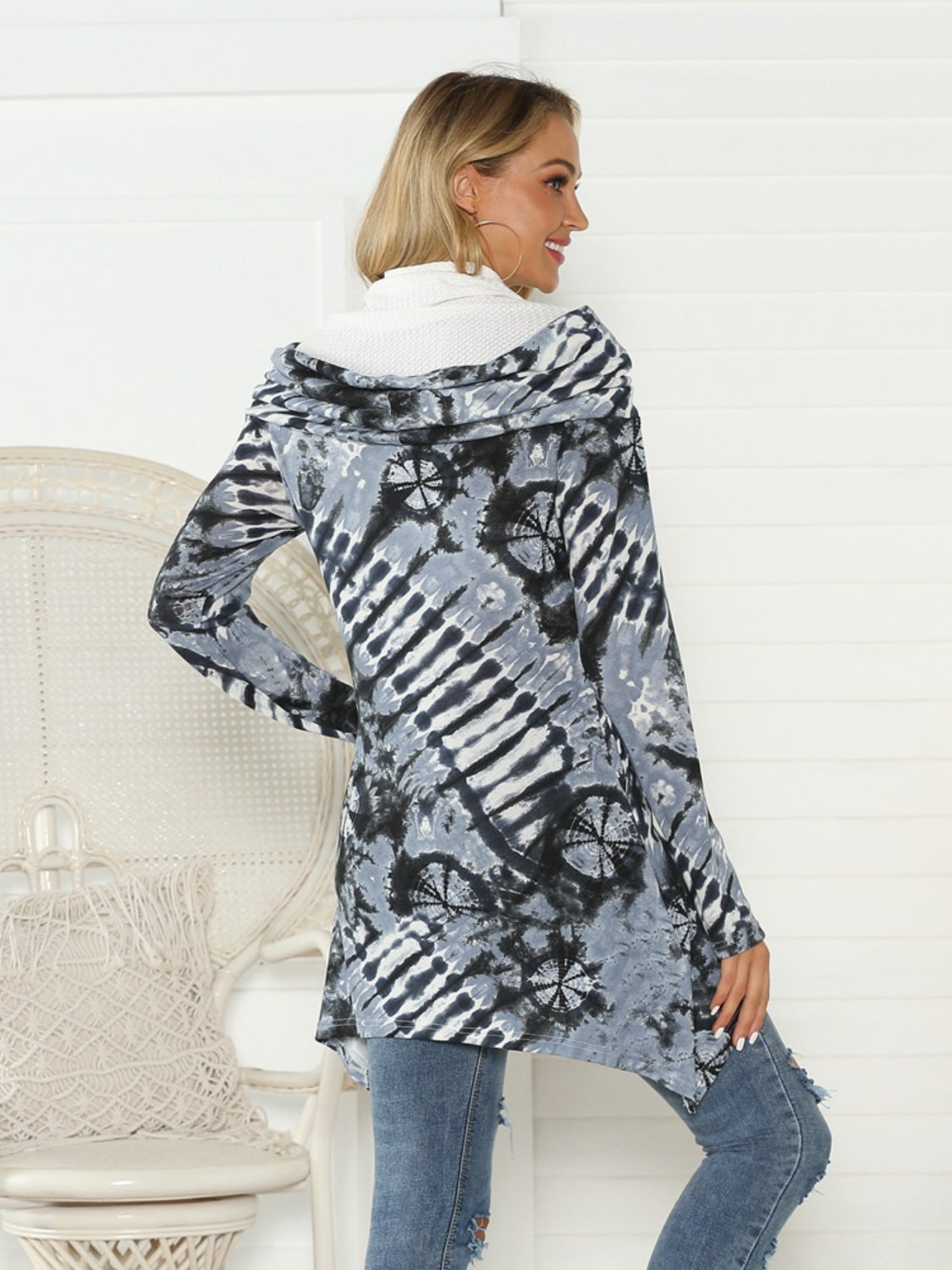 Printed Raglan Sleeve Mock Neck T-Shirt-Angel Casuals