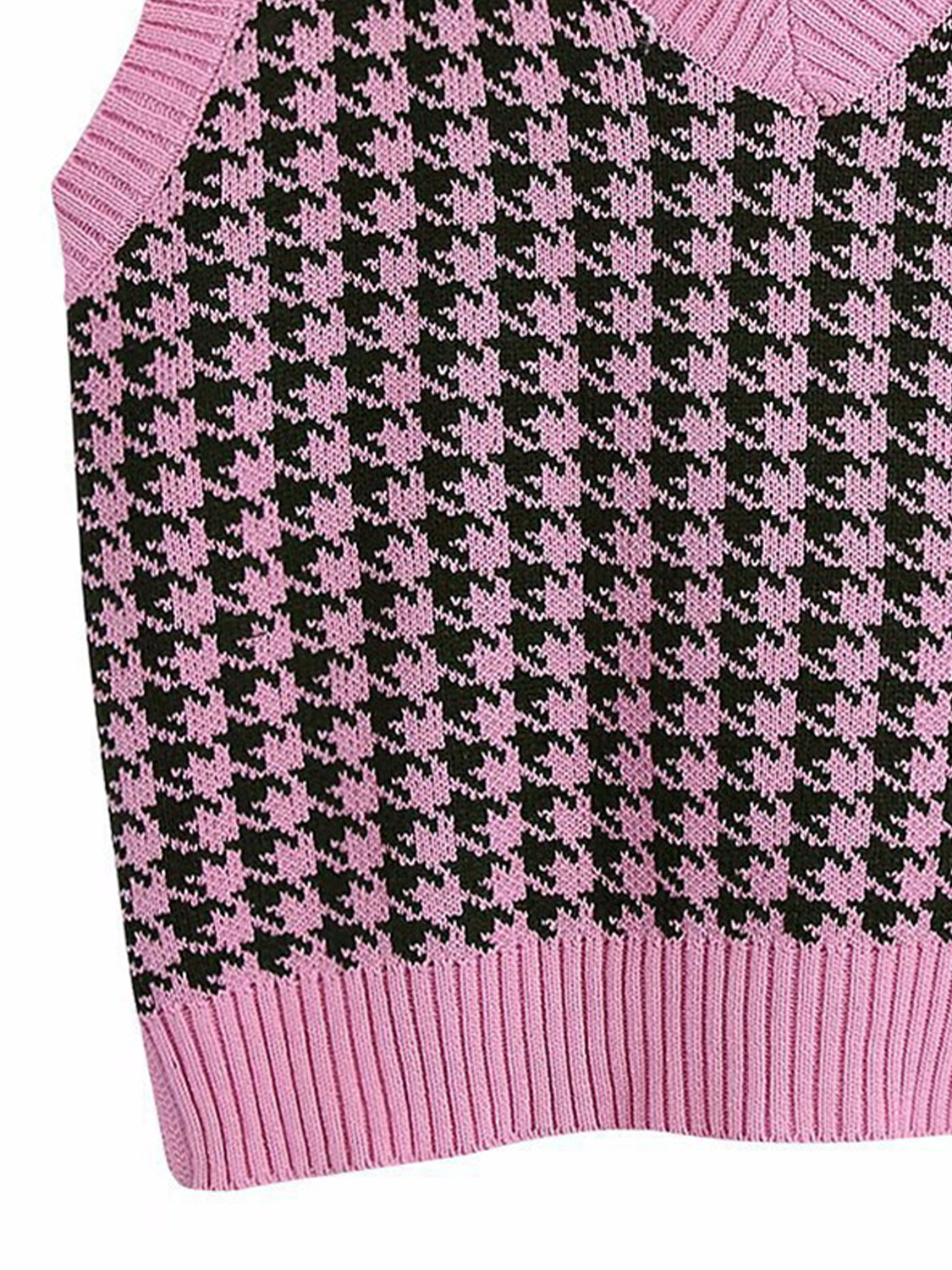 Houndstooth V-Neck Sweater Vest-Angel Casuals