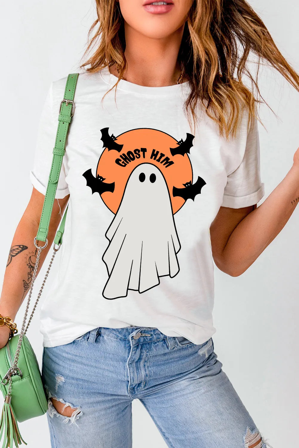 Full Size Ghost Round Neck Short Sleeve T-Shirt-Angel Casuals
