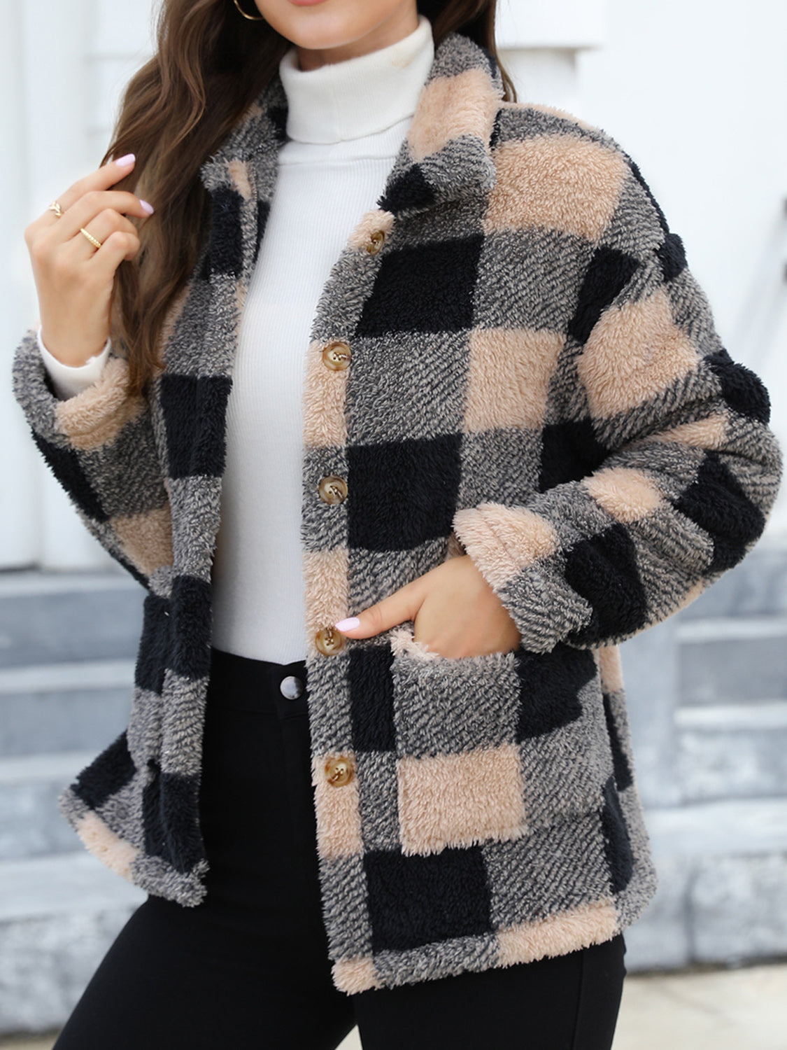 Button Up Drop Shoulder Fuzzy Jacket-Angel Casuals