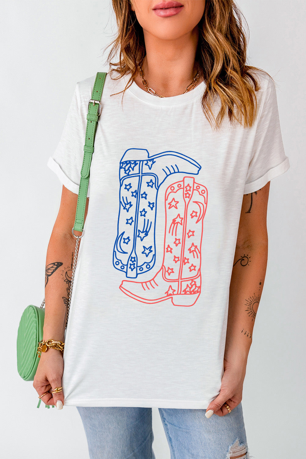 Boot Graphic Round Neck Short Sleeve T-Shirt-Angel Casuals