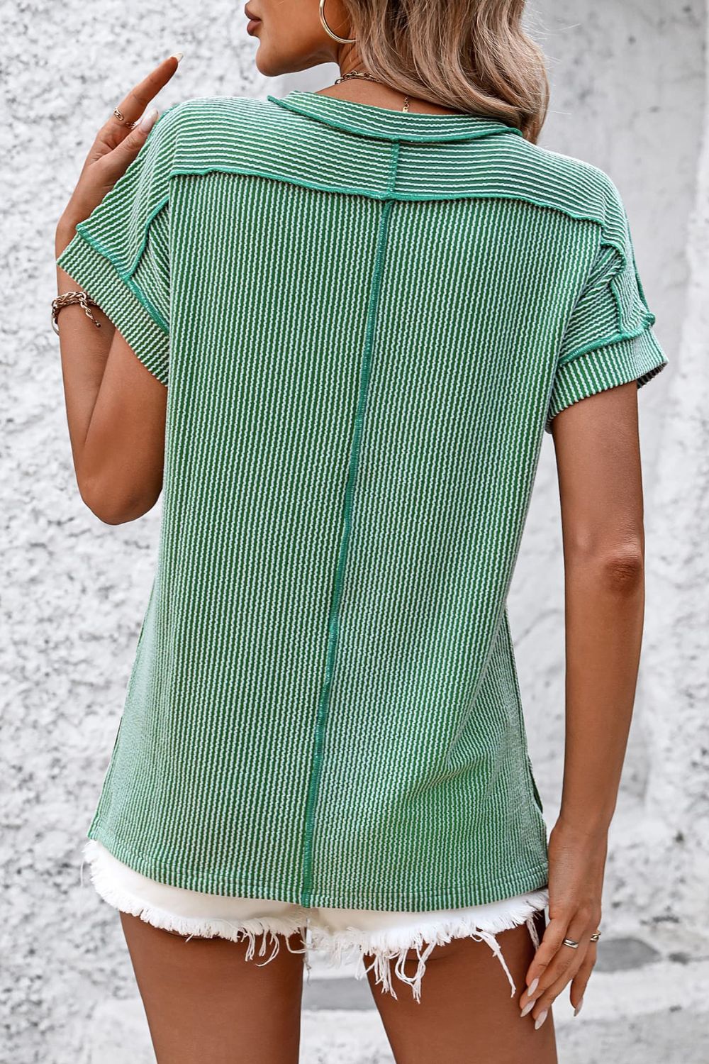 Striped Round Neck Short Sleeve T-Shirt-Angel Casuals