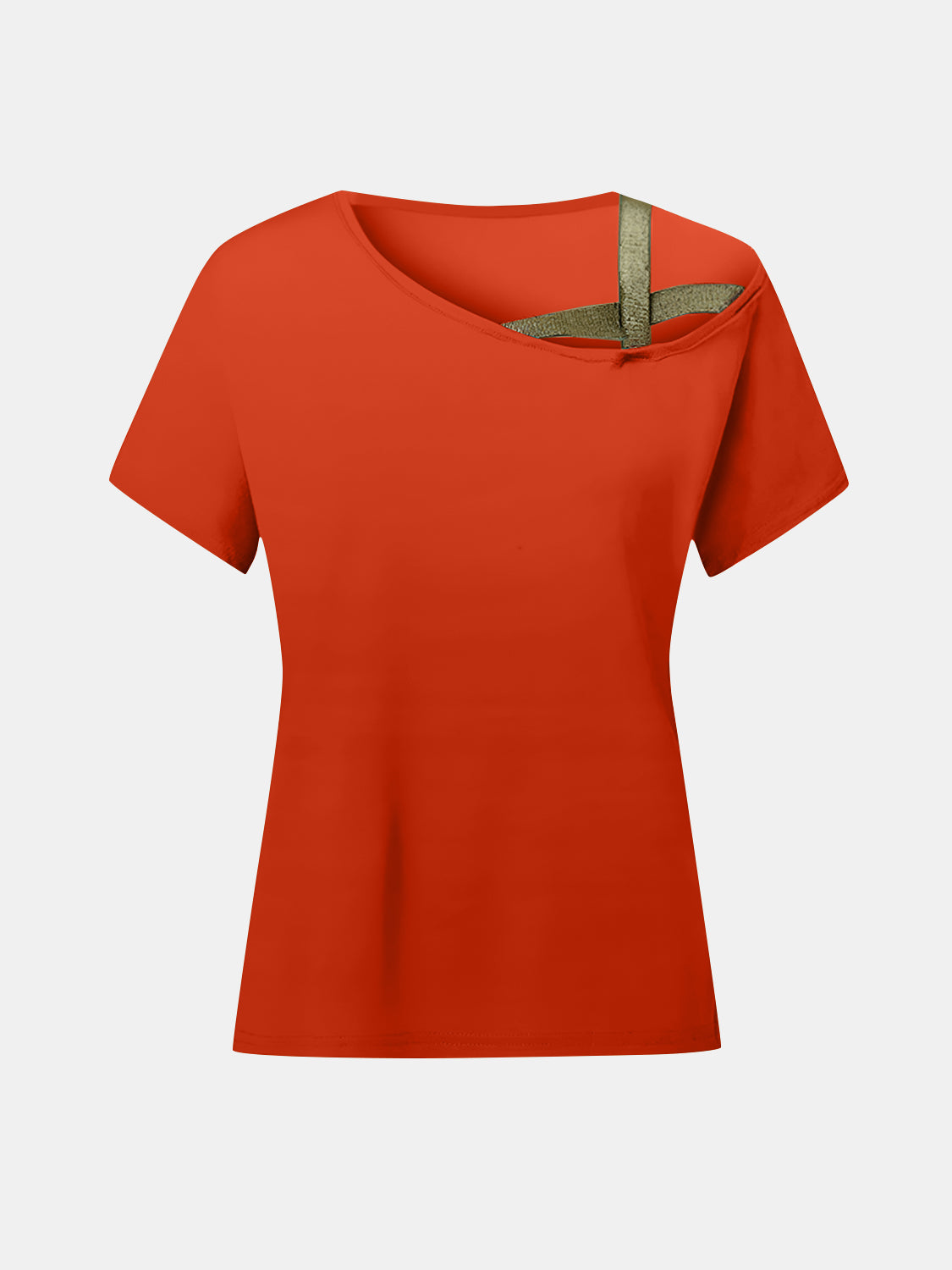 Asymmetrical Neck Short Sleeve T-Shirt-Angel Casuals