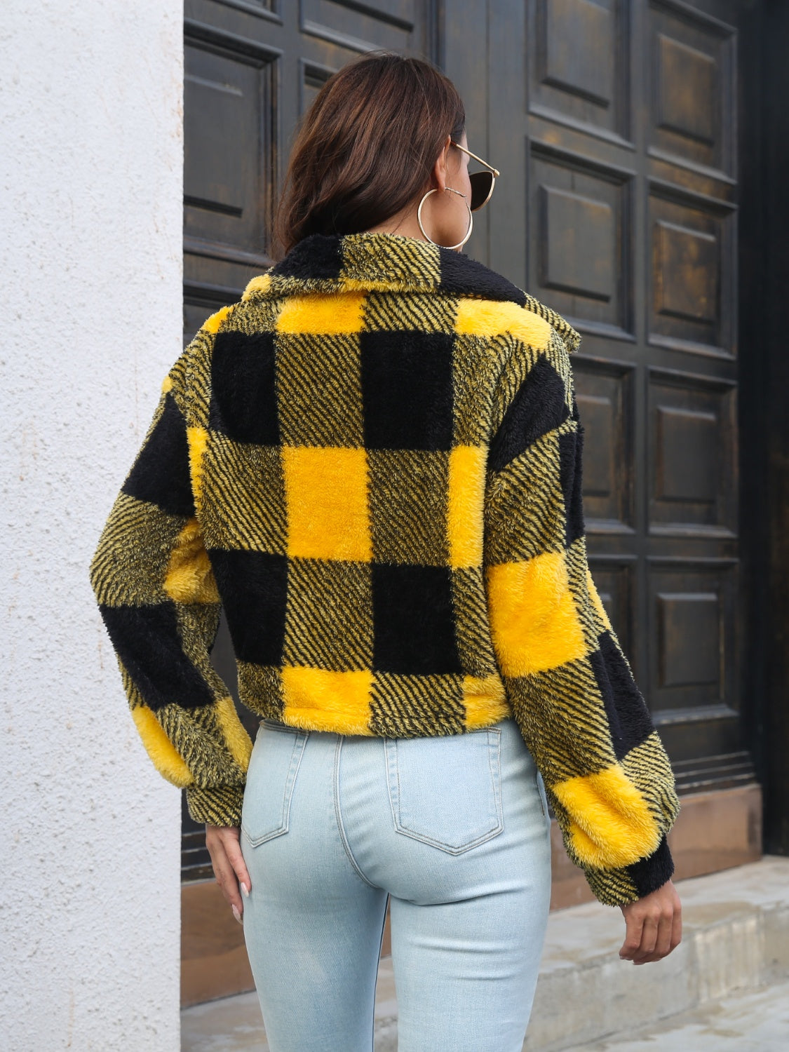 Plaid Dropped Shoulder Buttoned Jacket-Angel Casuals