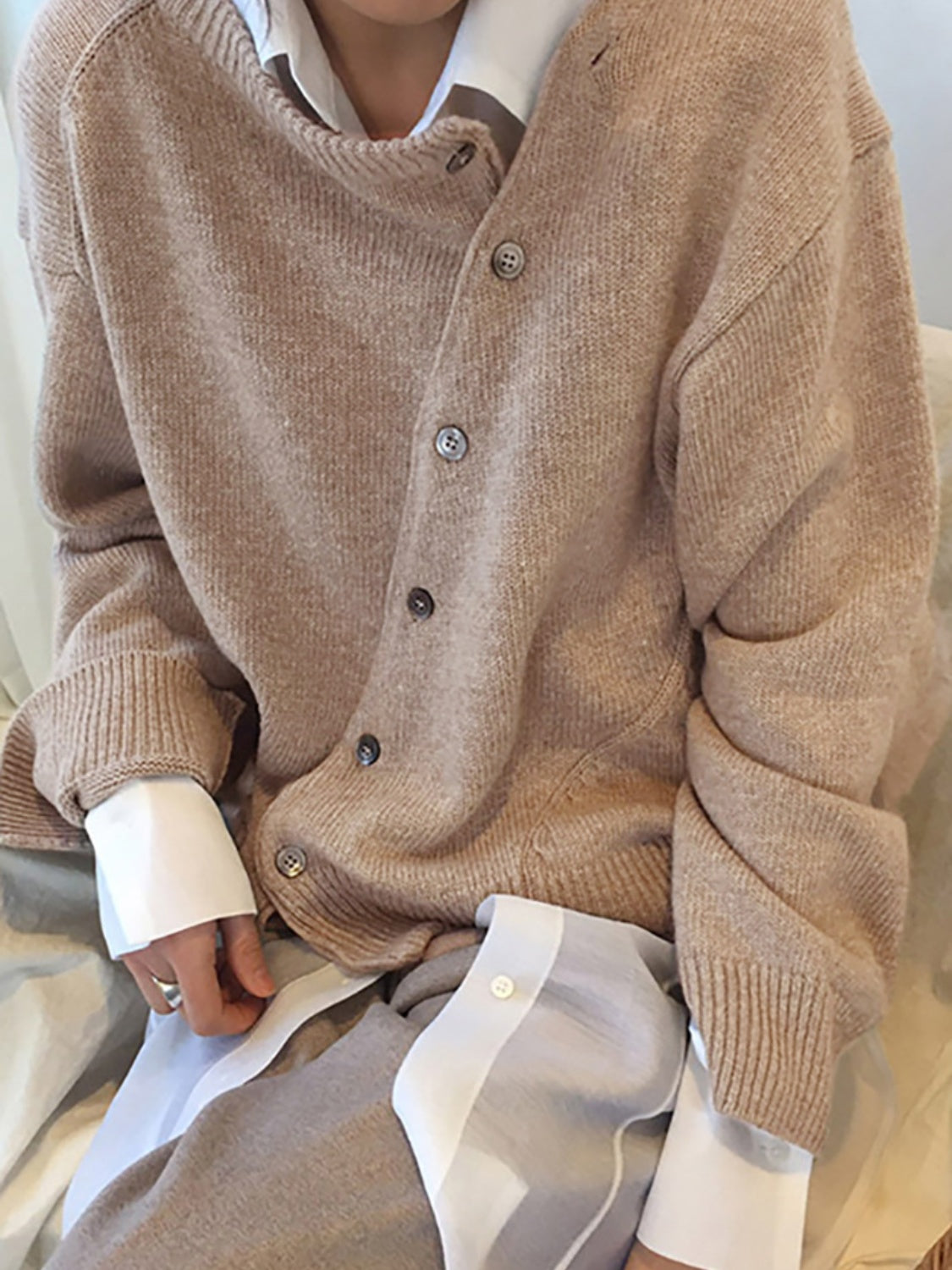 Dropped Shoulder Buttoned Cardigan-Angel Casuals