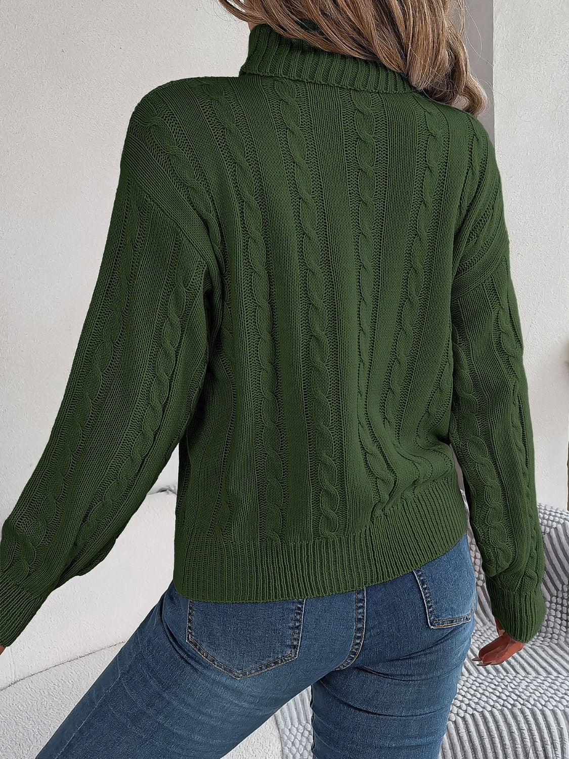 Cable-Knit Turtleneck Dropped Shoulder Sweater-Angel Casuals