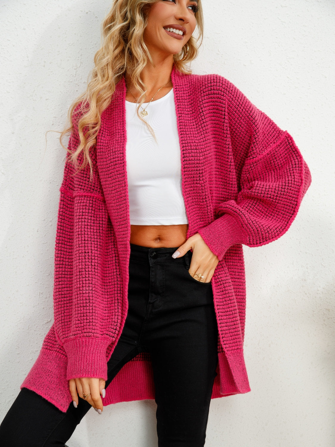Open Front Dropped Shoulder Cardigan-Angel Casuals