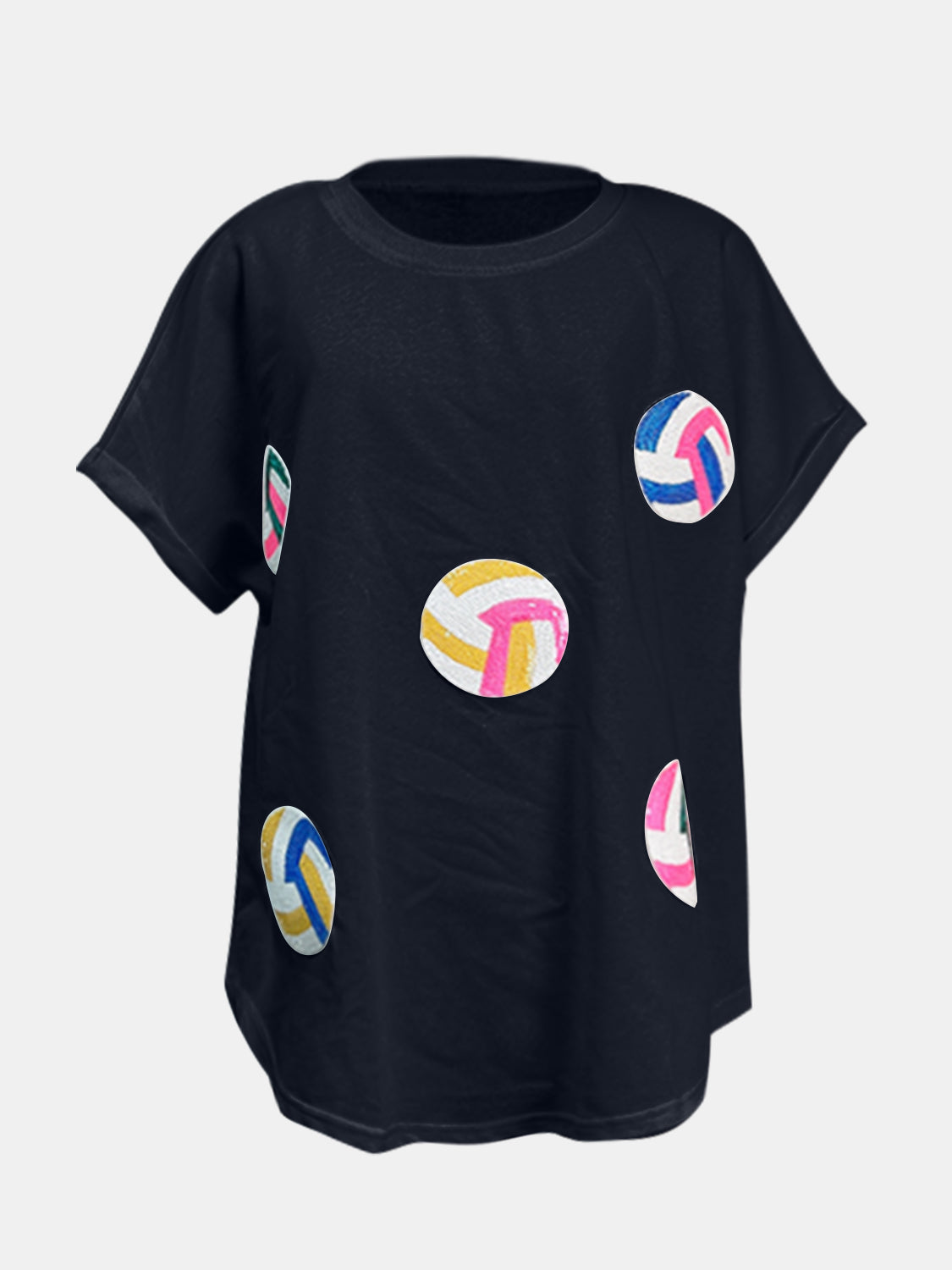 Sequin Round Neck Short Sleeve T-Shirt-Angel Casuals