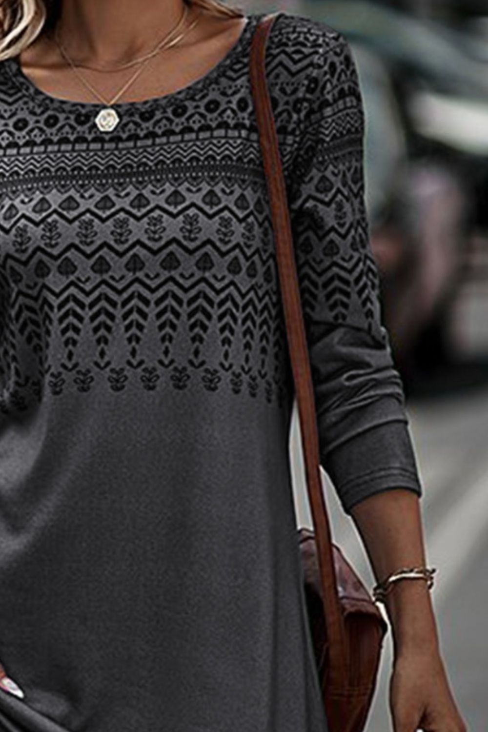 Printed Round Neck Long Sleeve T-Shirt-Angel Casuals