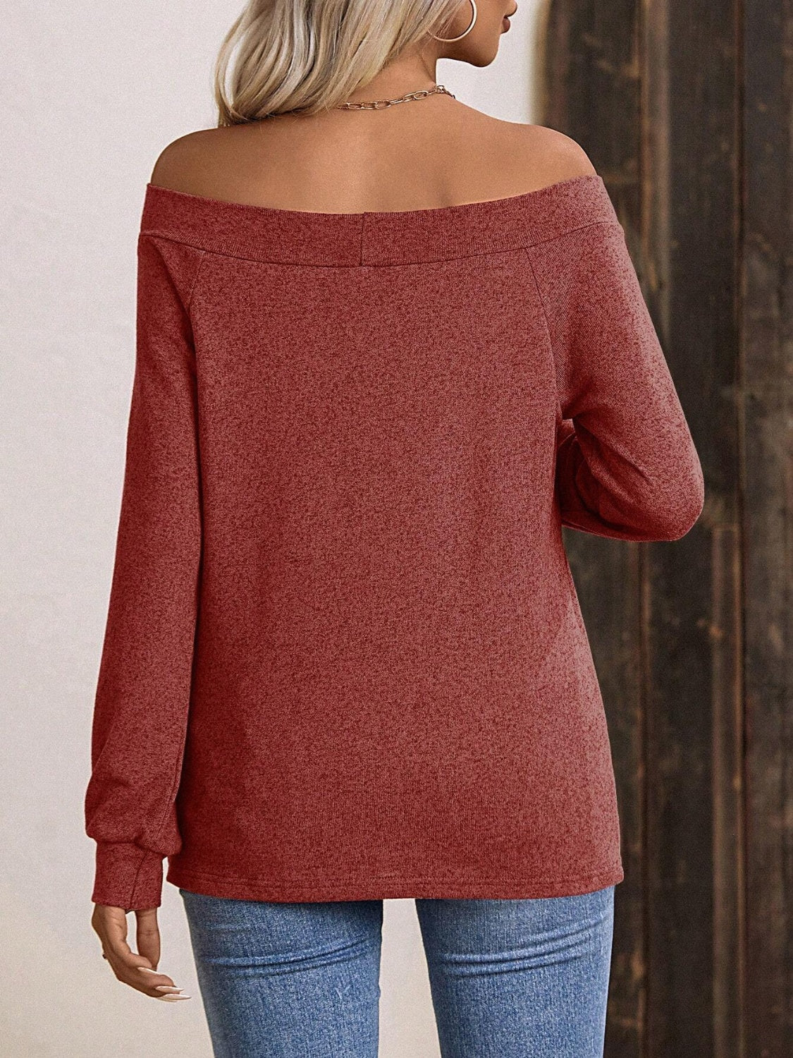 Off-Shoulder Long Sleeve T-Shirt-Angel Casuals