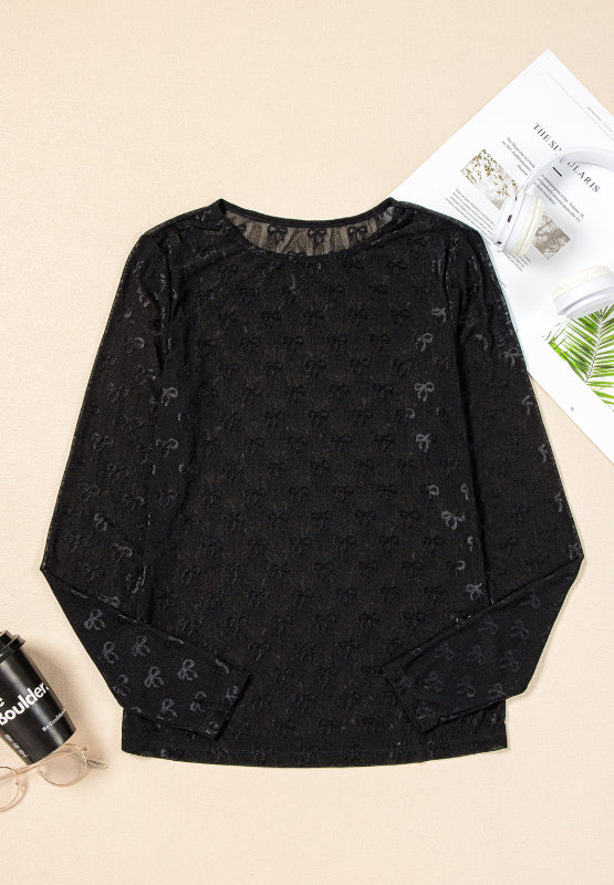 Bow Round Neck Long Sleeve Top-Angel Casuals