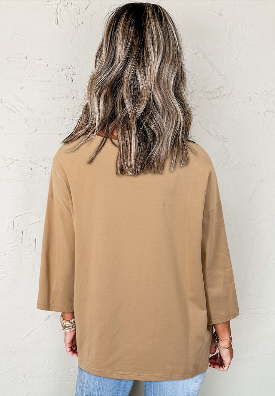 Star Applique Patch Round Neck T-Shirt-Angel Casuals