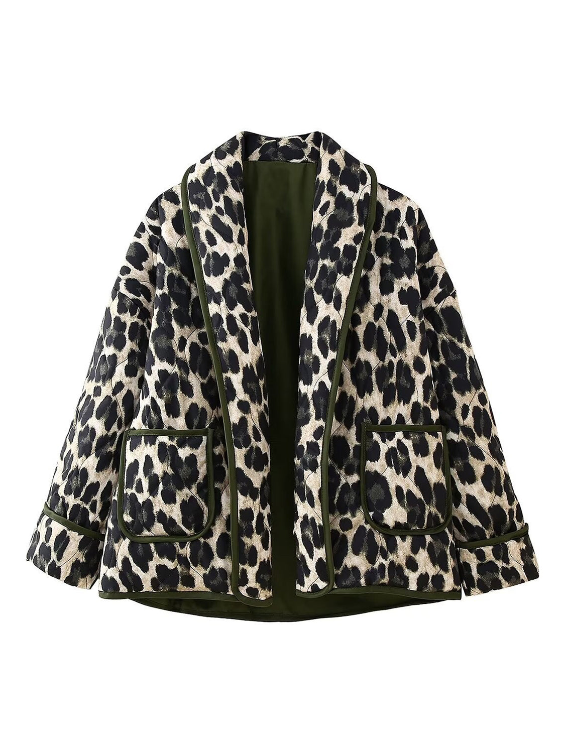 Leopard Open Front Long Sleeve Outerwear-Angel Casuals