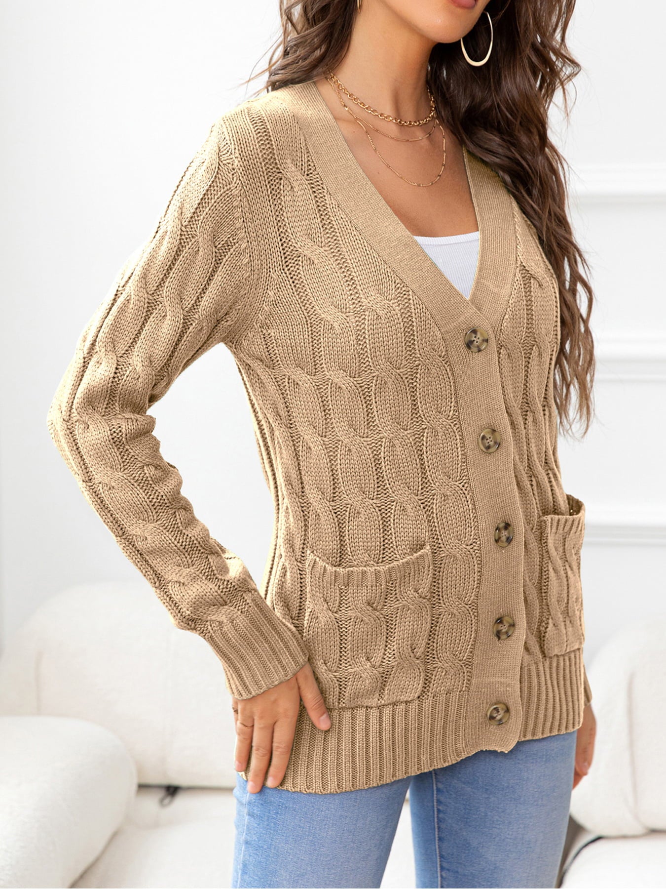 Button Down Cable-Knit Cardigan-Angel Casuals