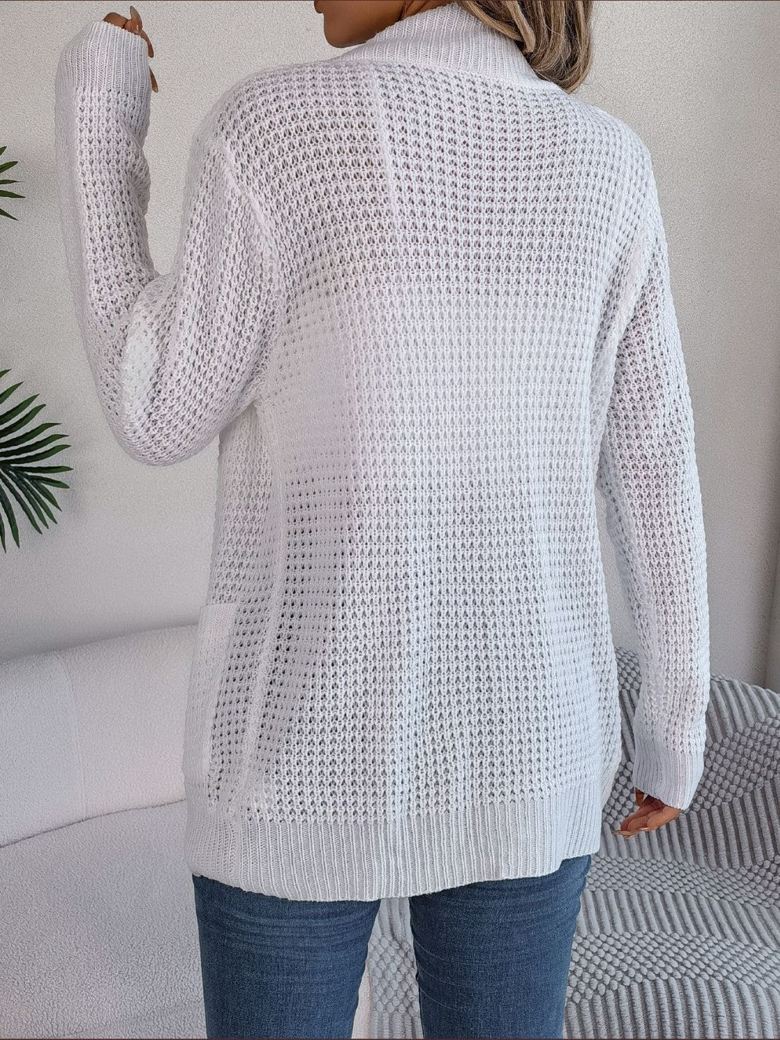 Open Front Long Sleeve Cardigan with Pockets-Angel Casuals