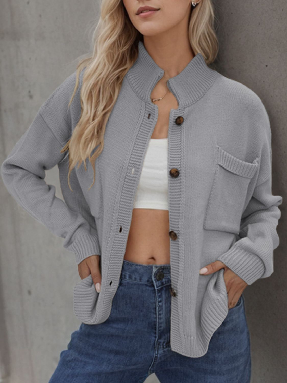 Button Up Long Sleeve Cardigan-Angel Casuals