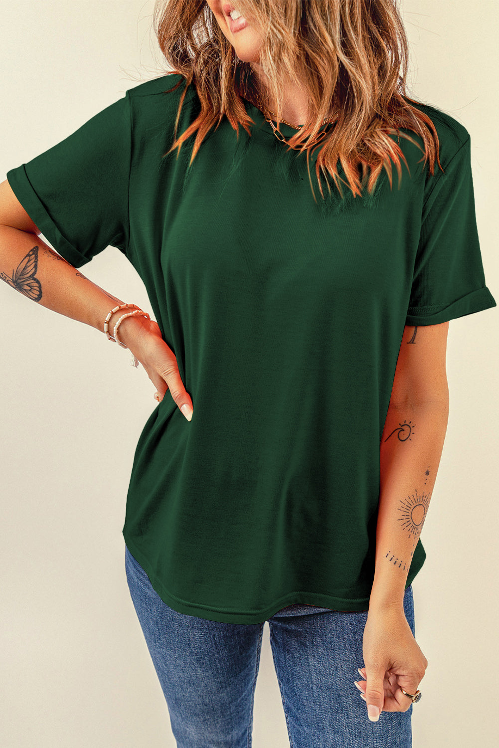 Round Neck Short Sleeve T-Shirt-Angel Casuals