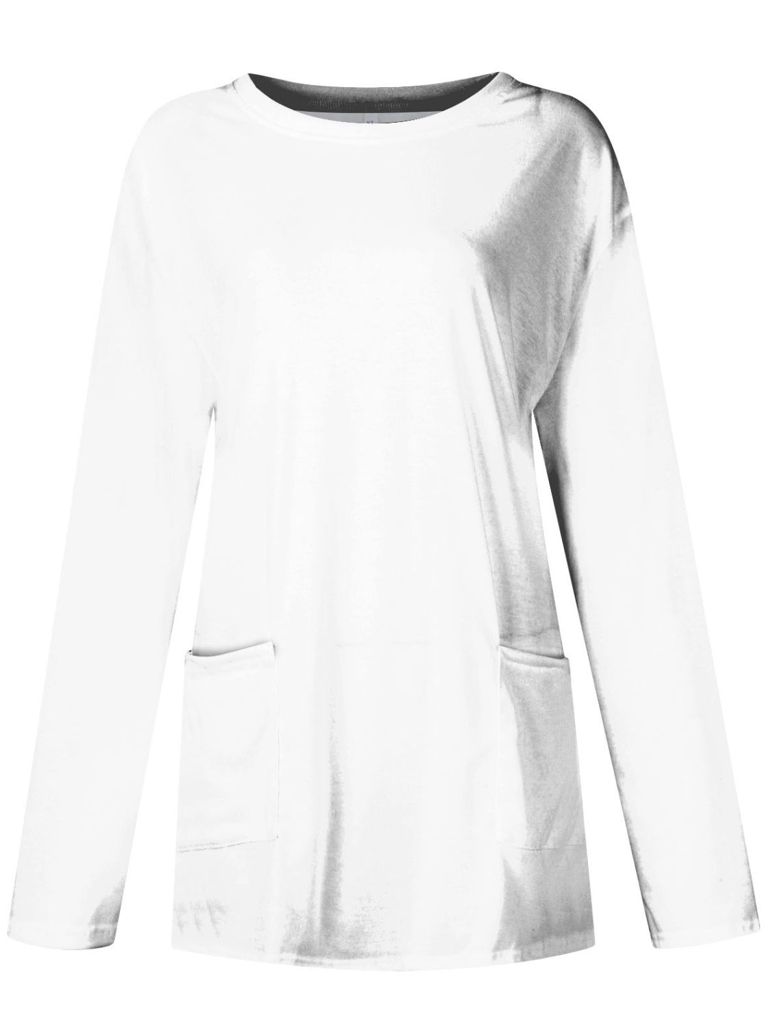 Full Size Pocketed Round Neck Long Sleeve T-Shirt-Angel Casuals