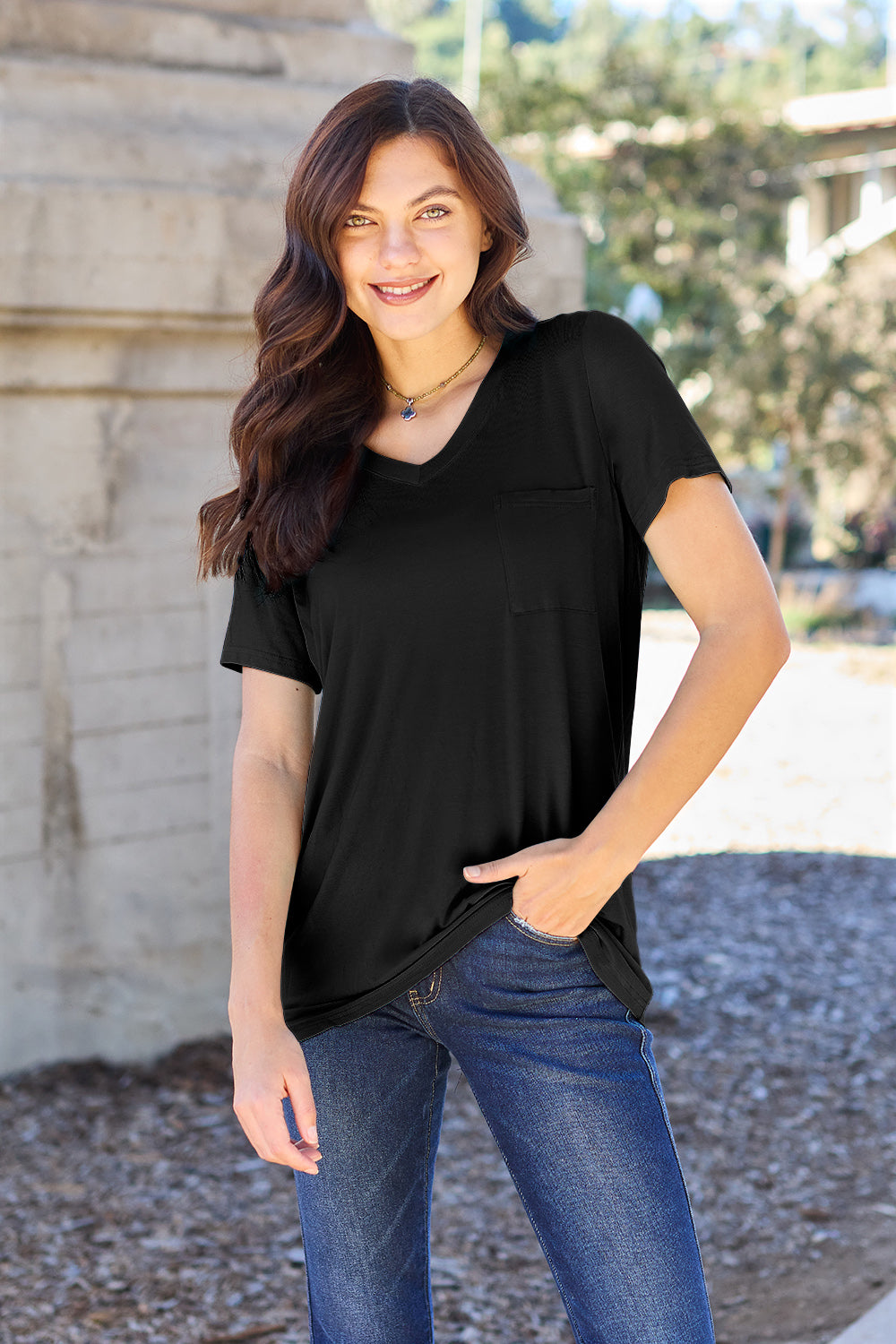 Basic Bae Bamboo Full Size V-Neck Short Sleeve T-Shirt-Angel Casuals