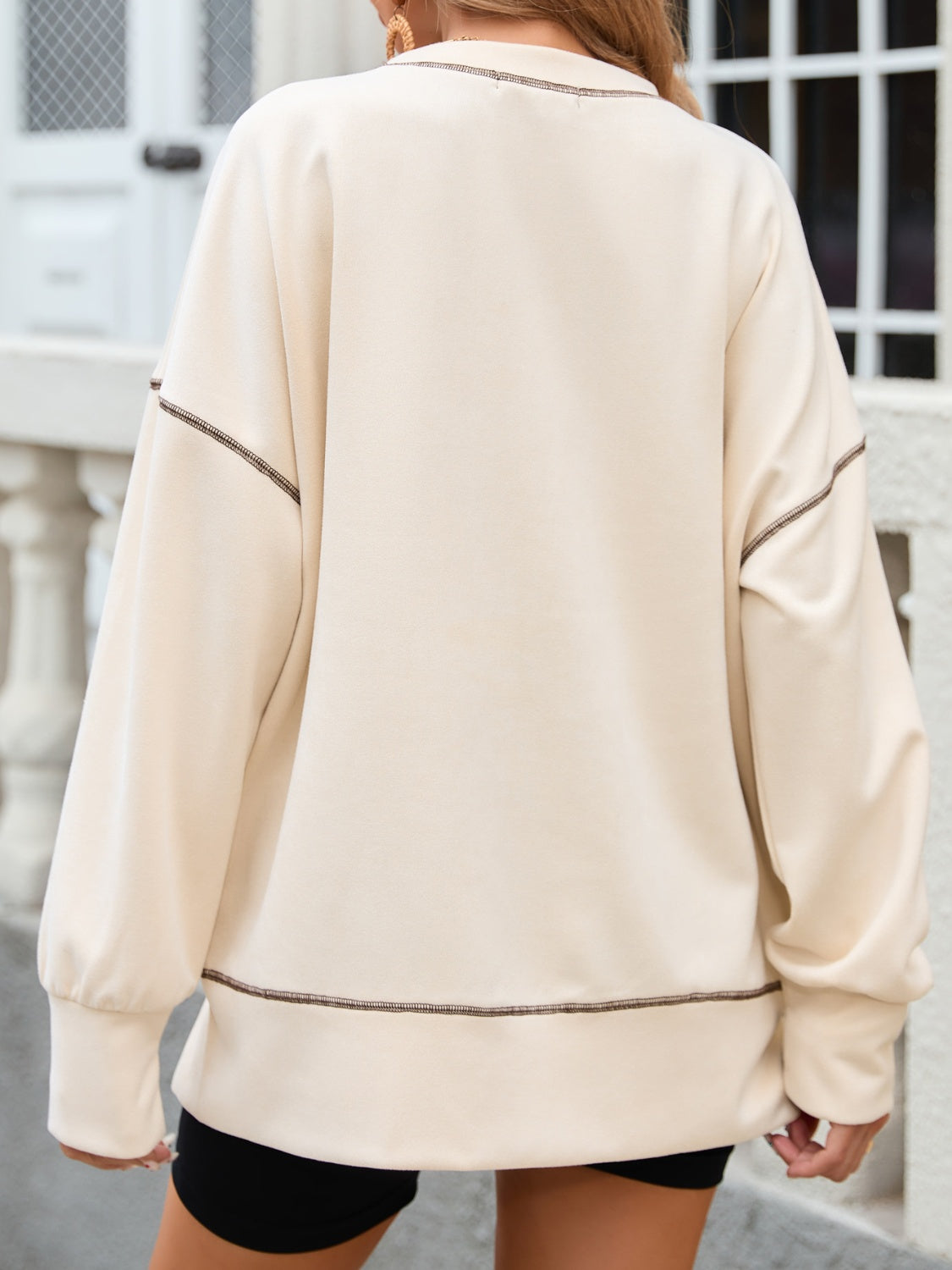 Slit Round Neck Long Sleeve T-Shirt-Angel Casuals