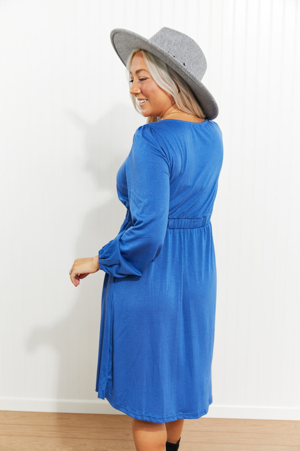 Scoop Neck Empire Waist Long Sleeve Mini Dress-Angel Casuals