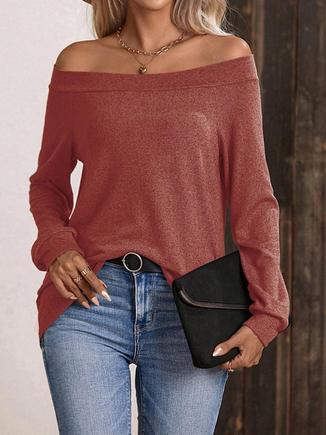 Off-Shoulder Long Sleeve T-Shirt-Angel Casuals