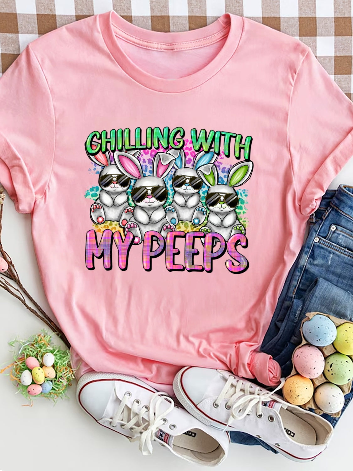 CHILLING WITH MY PEEPS Round Neck T-Shirt-Angel Casuals