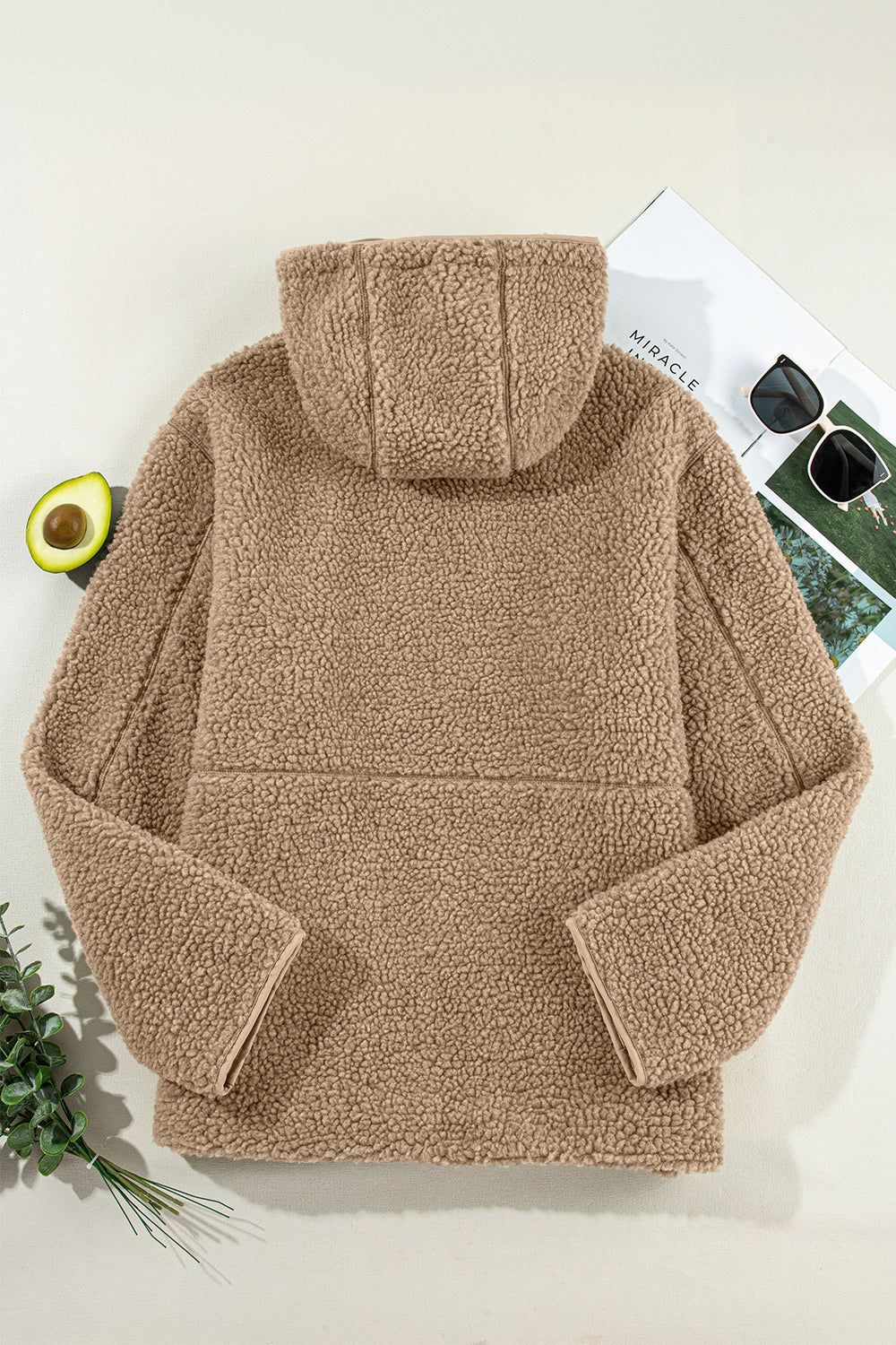 Drawstring Fleece Zip Up Hooded Jacket-Angel Casuals